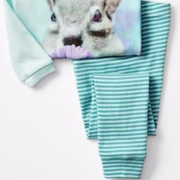NWT Baby Gap pajamas SQUIRREL flower striped 2pc - Picture 2 of 2
